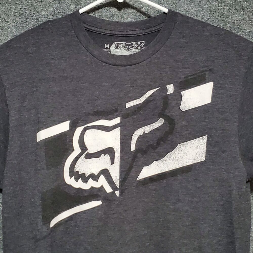 Fox Head Logo Graphic Shirt Mens Medium Charcoal Gray Moto Skate Outdoor Retro